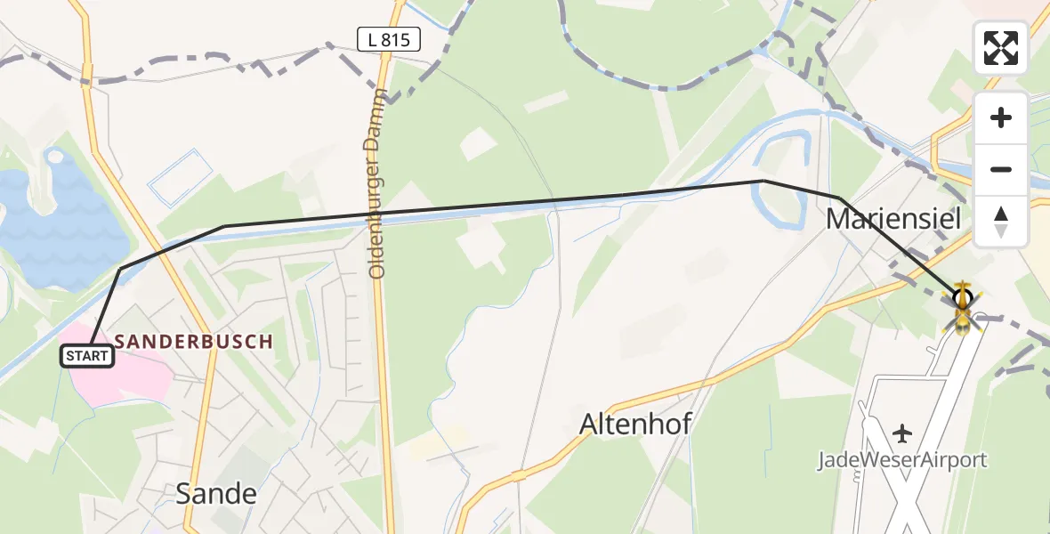 Flugroute Rettungshubschrauber Sande - Wilhelmshaven, 25 April 2026, 10:13