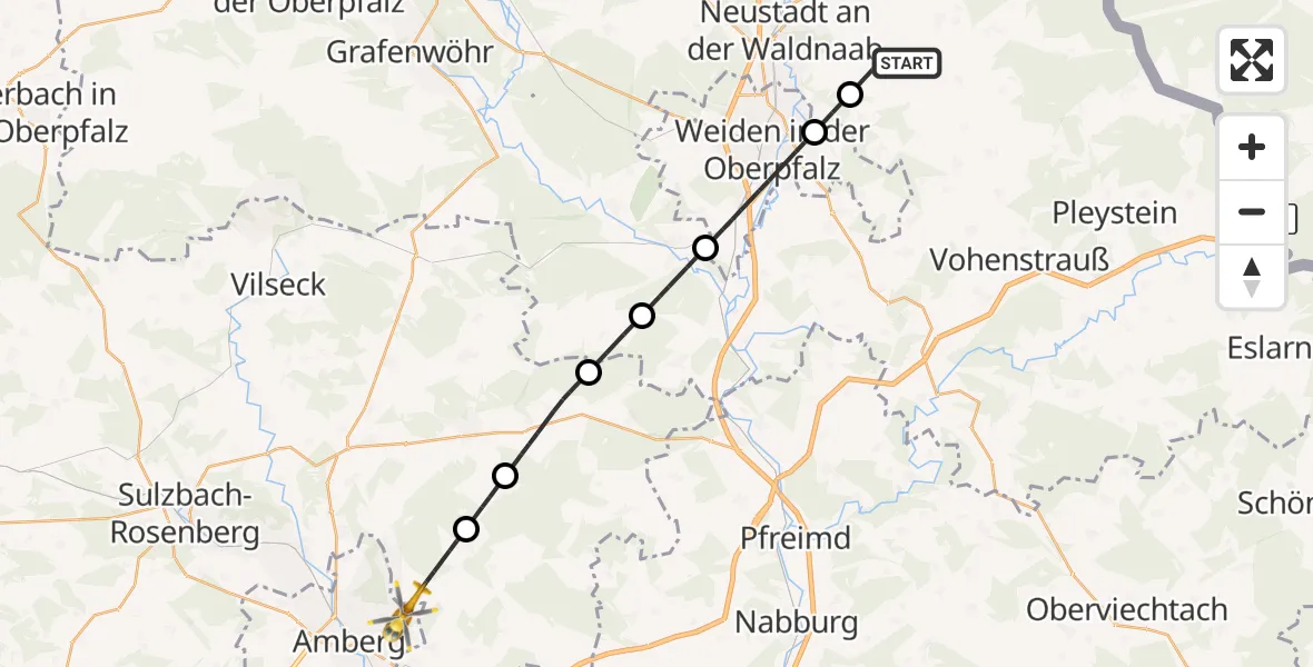 Flugroute Rettungshubschrauber Floß - Amberg, 25 April 2026, 10:13