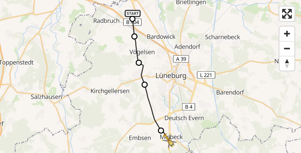 Flugroute Rettungshubschrauber Wittorf - Melbeck, 25 April 2026, 10:13