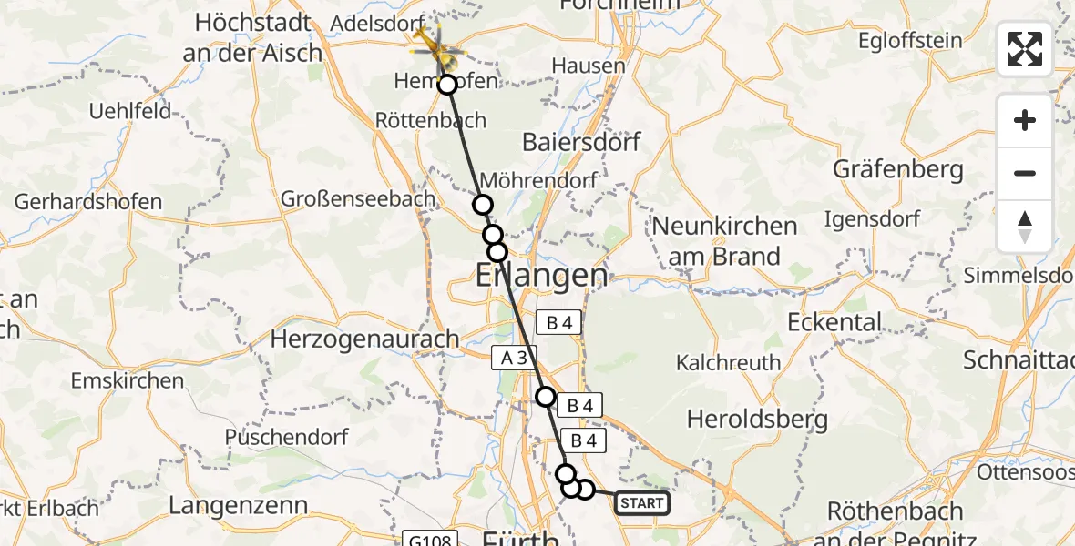 Flugroute Rettungshubschrauber Flughafen Nuremberg - Hemhofen, 25 April 2026, 10:13
