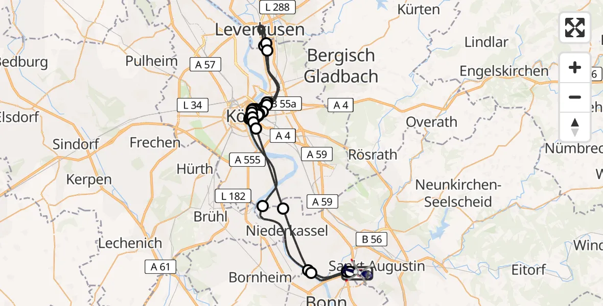Flugroute Polizeihubschrauber Sankt Augustin - Sankt Augustin, 25 April 2026, 10:14