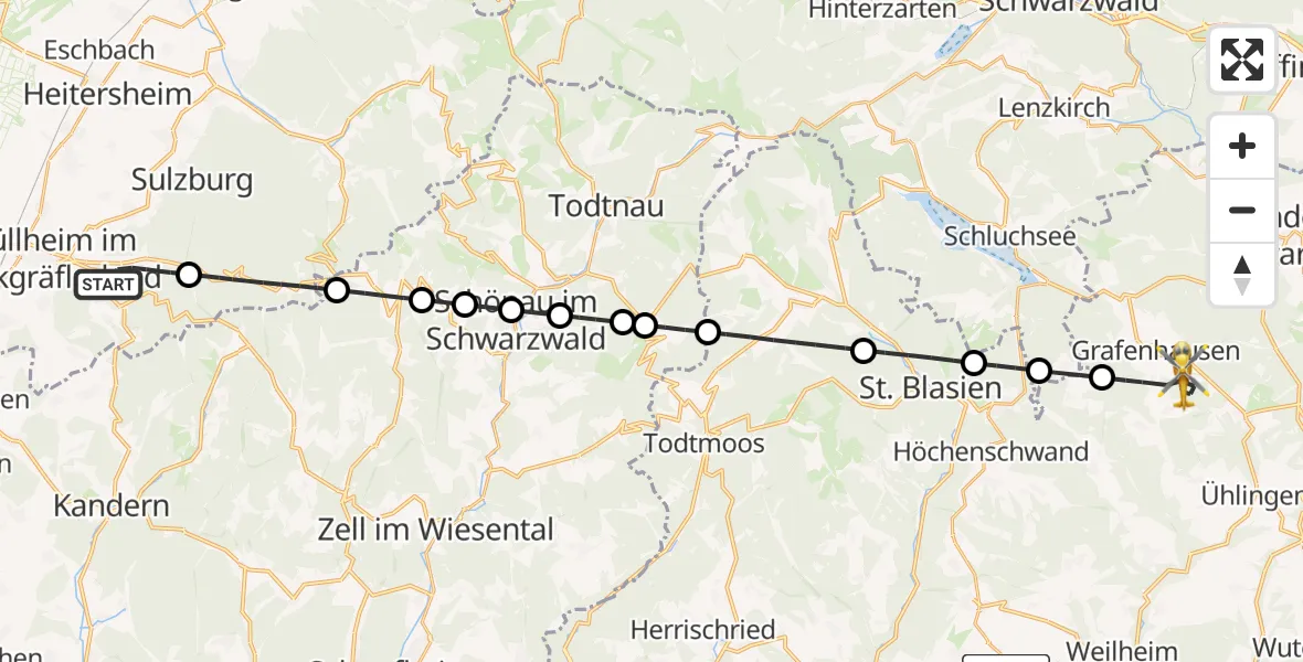 Flugroute Rettungshubschrauber Badenweiler - Grafenhausen, 25 April 2026, 10:23
