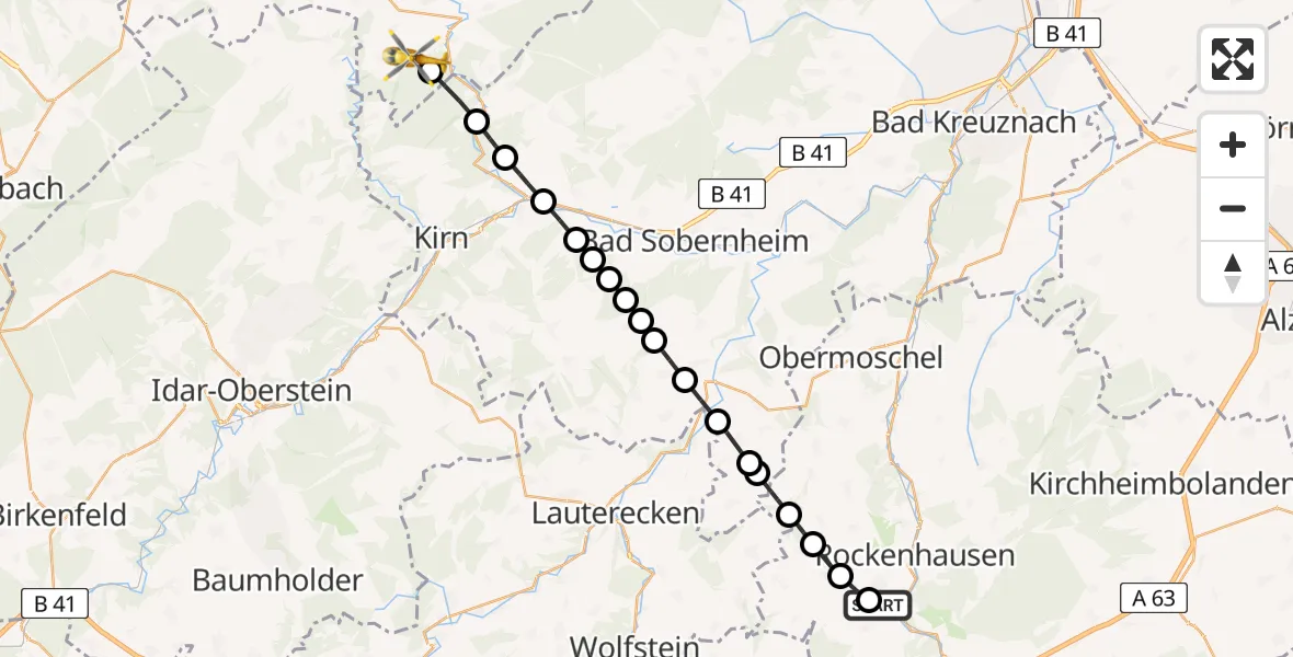 Flugroute Rettungshubschrauber Imsweiler UL - Schlierschied, 25 April 2026, 10:26