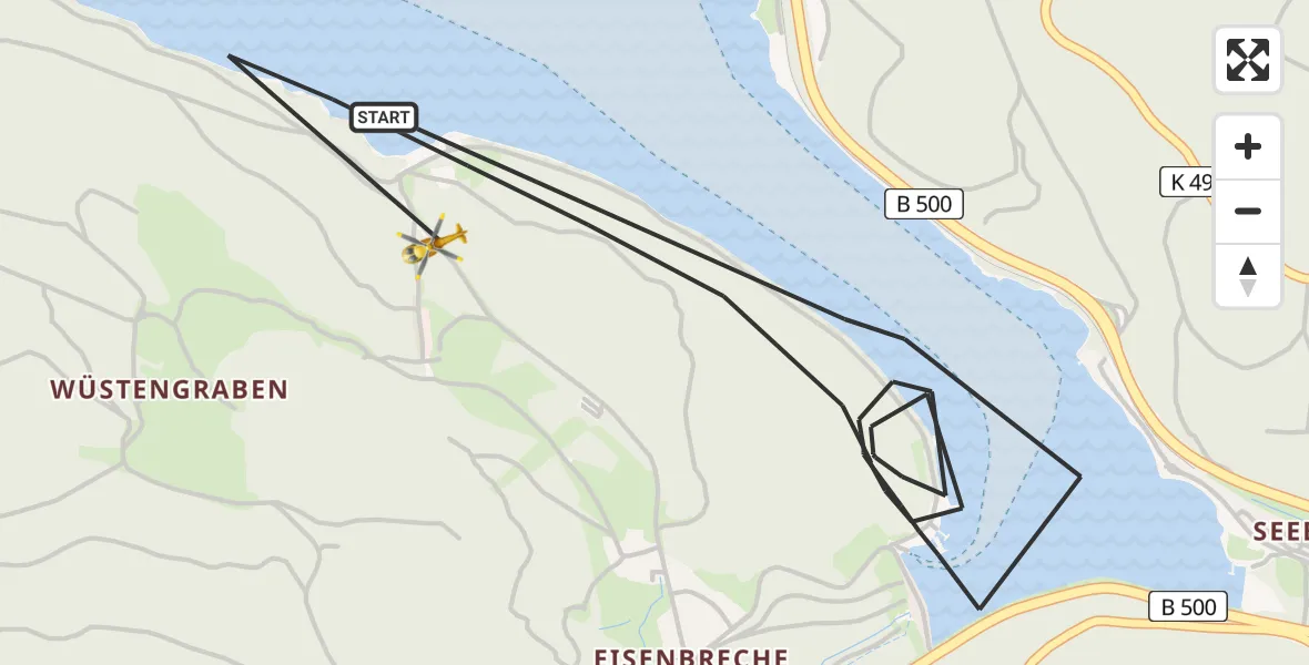 Flugroute Ambulanzhubschrauber Schluchsee - Schluchsee, 25 April 2026, 10:31