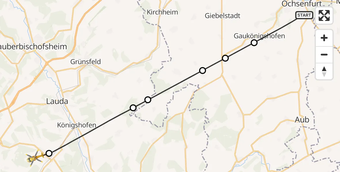 Flugroute Rettungshubschrauber Ochsenfurt - Unterschüpf Flugplatz, 25 April 2026, 10:33
