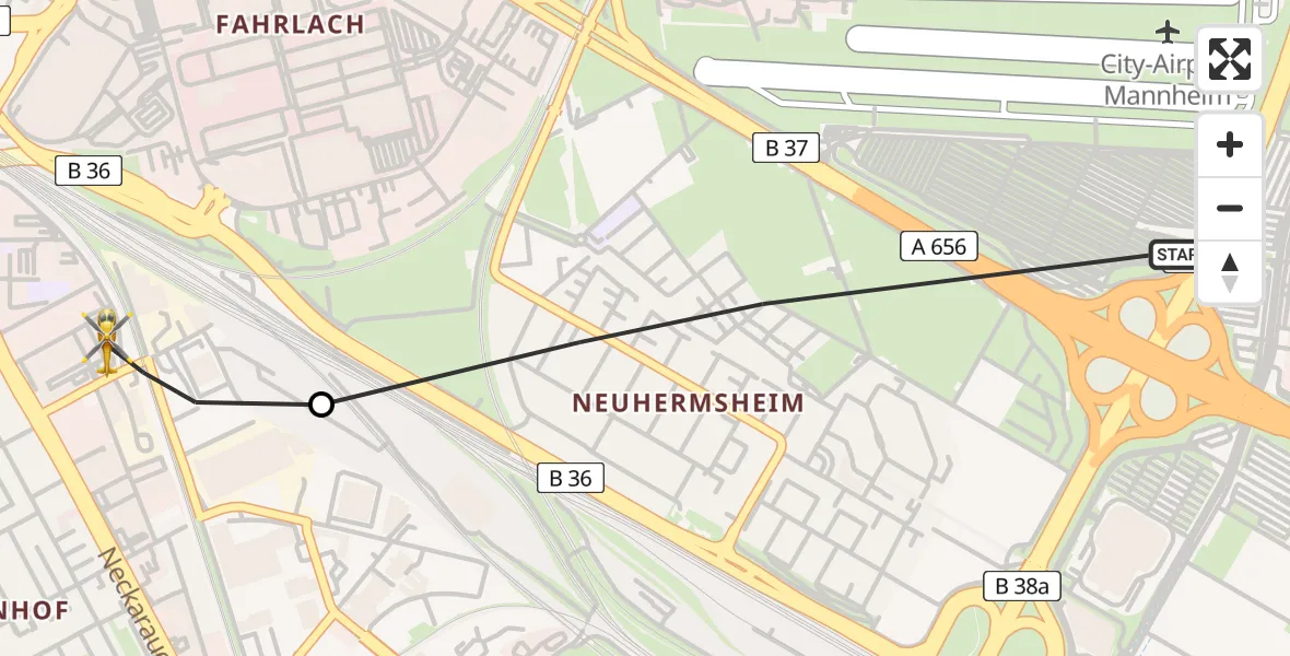 Flugroute Rettungshubschrauber Mannheim-City Flughafen - Mannheim, 25 April 2026, 10:36
