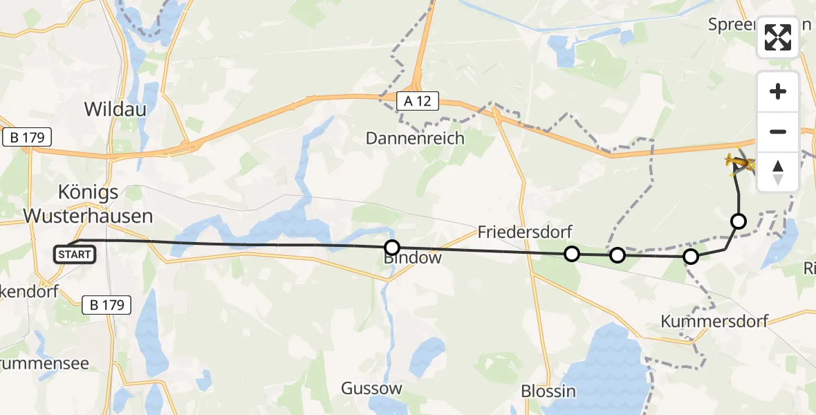 Flugroute Rettungshubschrauber Königs Wusterhausen - Spreenhagen, 25 April 2026, 10:40
