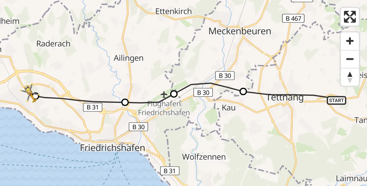 Flugroute Rettungshubschrauber Tettnang - Friedrichshafen Hospital, 25 April 2026, 10:42