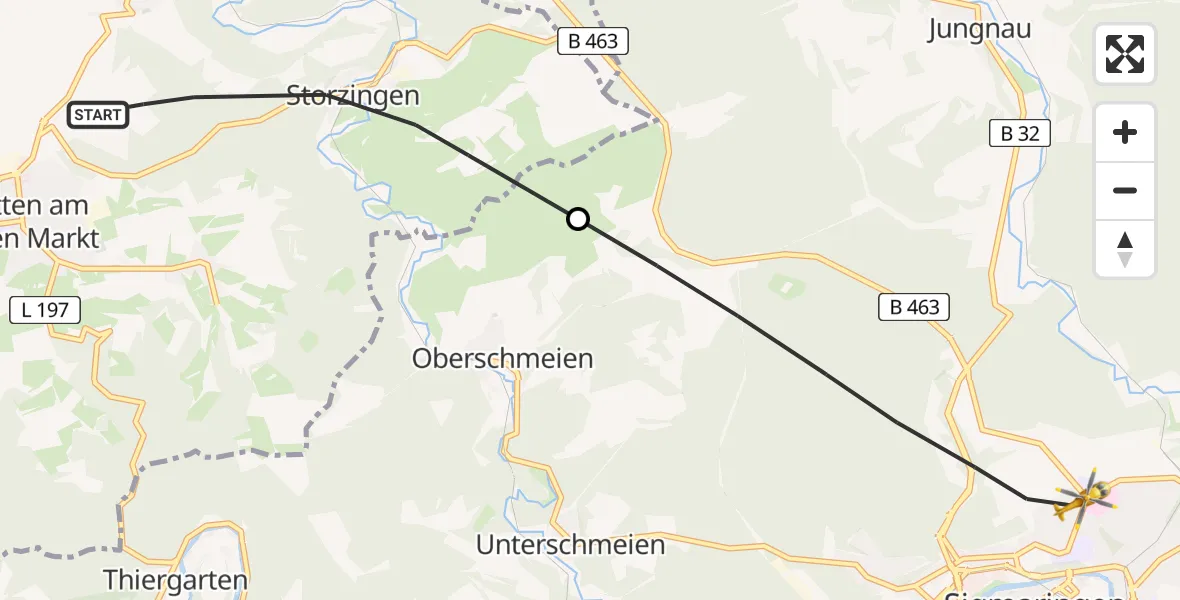 Flugroute Rettungshubschrauber Stetten am kalten Markt - Sigmaringen, 25 April 2026, 10:42