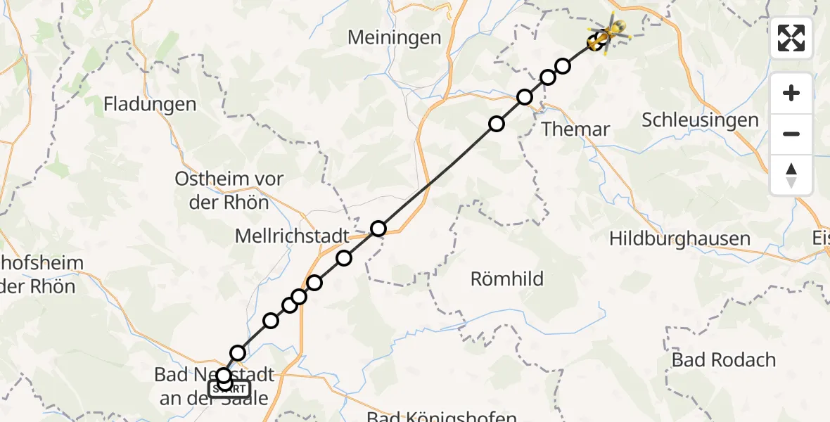Flugroute Rettungshubschrauber Bad Neustadt an der Saale Hospital - Oberstadt, 25 April 2026, 10:45