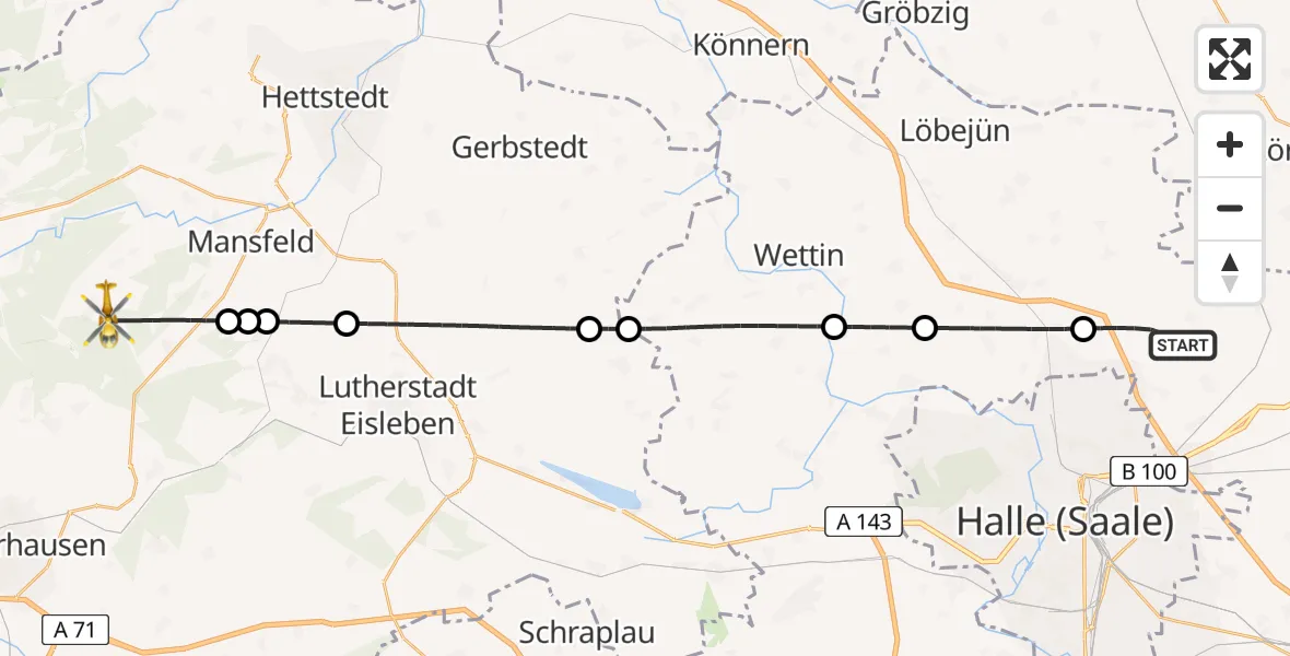 Flugroute Rettungshubschrauber Landsberg - Mansfeld, 25 April 2026, 10:48