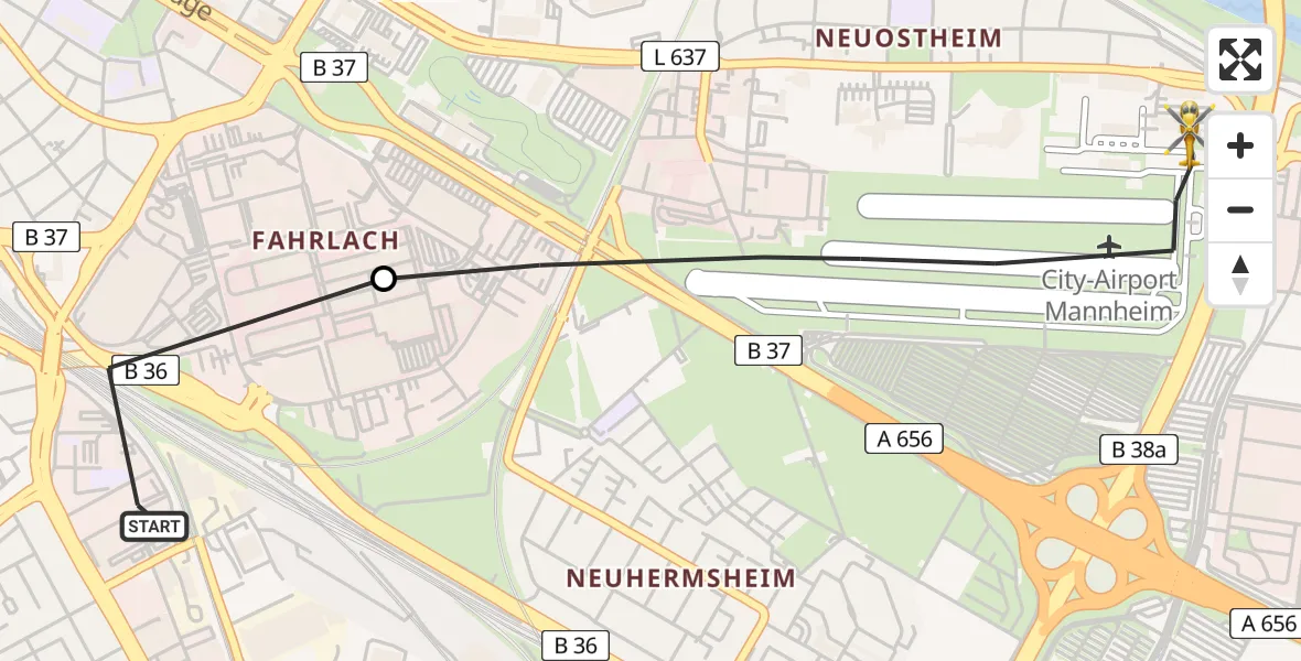 Flugroute Rettungshubschrauber Mannheim - Mannheim-City Flughafen, 25 April 2026, 10:50