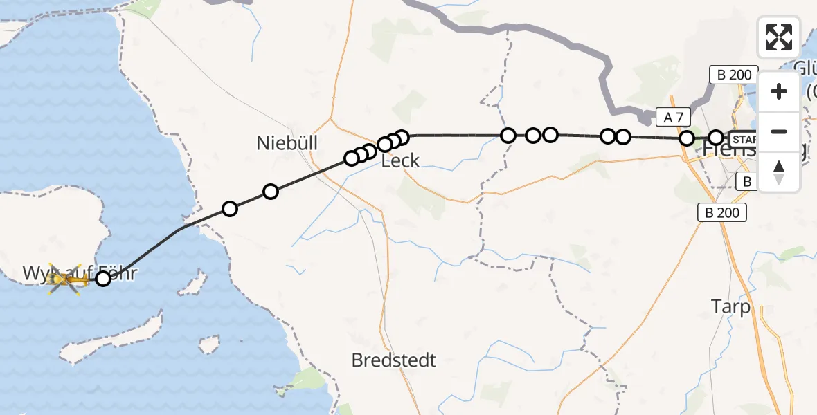 Flugroute Rettungshubschrauber Flensburg - Wyk auf Föhr, 25 April 2026, 11:02