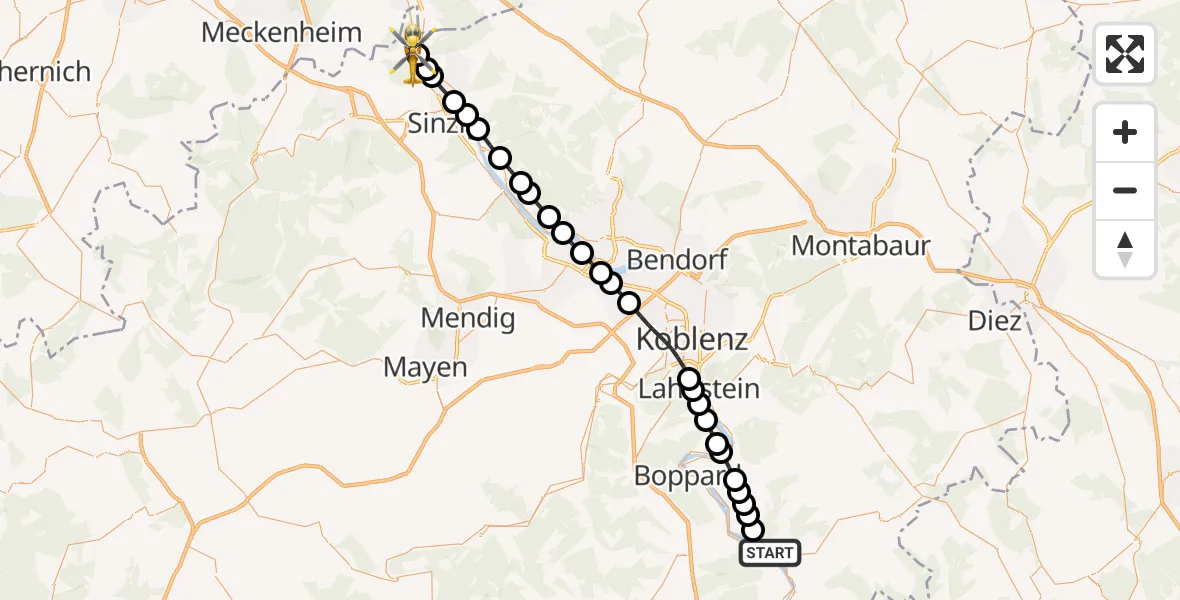 Flugroute Rettungshubschrauber Sankt Goarshausen - Remagen, 25 April 2026, 11:02