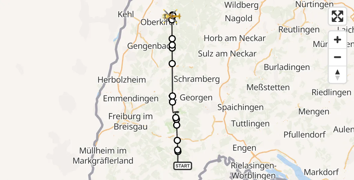 Flugroute Rettungshubschrauber Grafenhausen - Ottenhöfen im Schwarzwald, 25 April 2026, 11:10