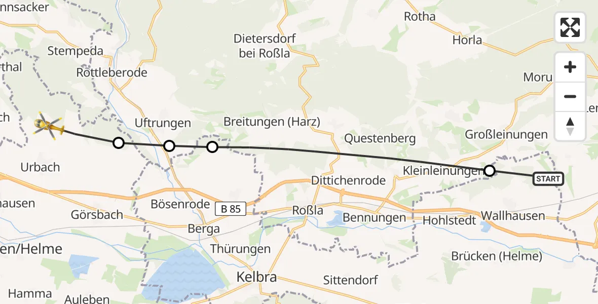 Flugroute Rettungshubschrauber Wallhausen - Urbach, 25 April 2026, 11:22