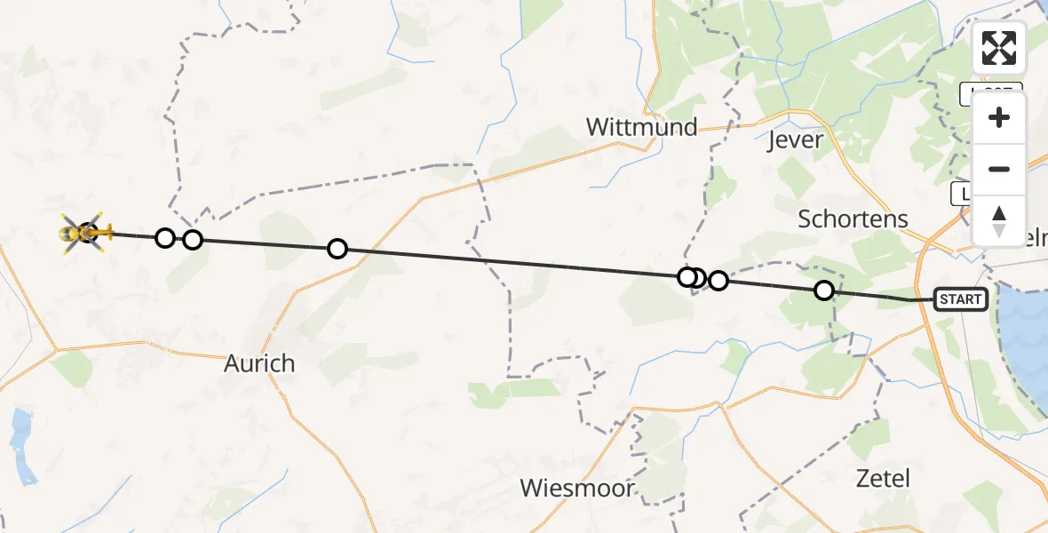 Flugroute Rettungshubschrauber Sande - Rechtsupweg, 25 April 2026, 11:27