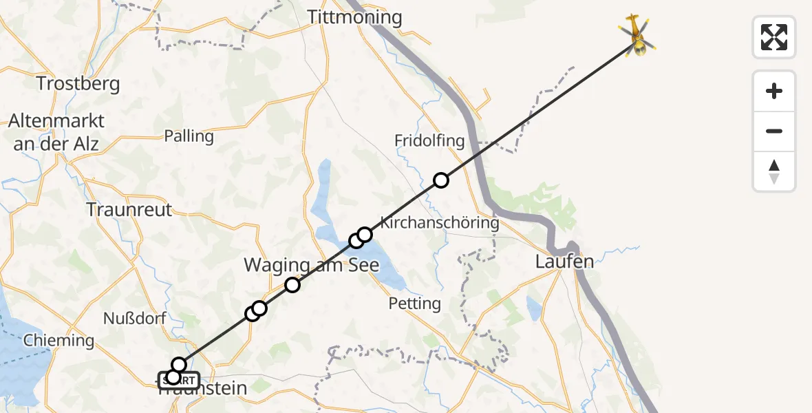Flugroute Rettungshubschrauber Traunstein Hospital - Fridolfing, 25 April 2026, 11:28