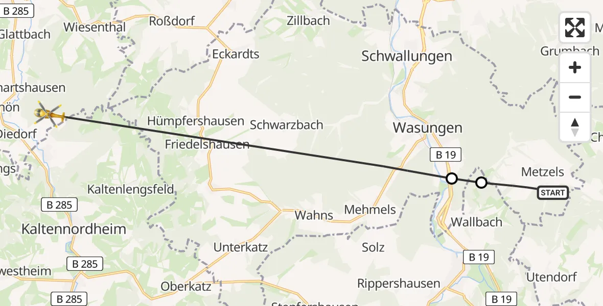 Flugroute Rettungshubschrauber Wasungen - Dermbach, 25 April 2026, 11:32