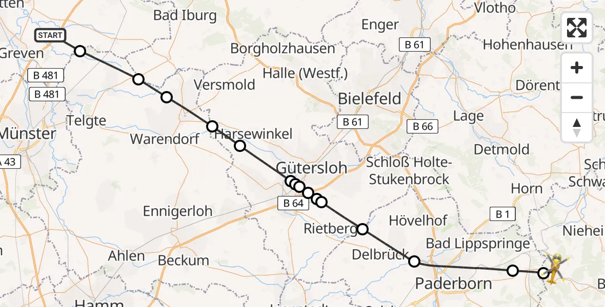 Flugroute Ambulanzhubschrauber Christoph  Westfalen-ADAC - Bad Driburg, 25 April 2026, 11:38
