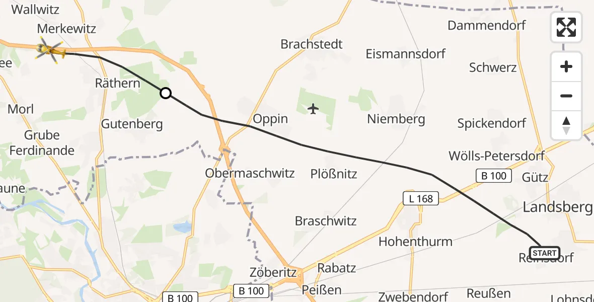 Flugroute Ambulanzhubschrauber Landsberg - Petersberg, 25 April 2026, 11:42