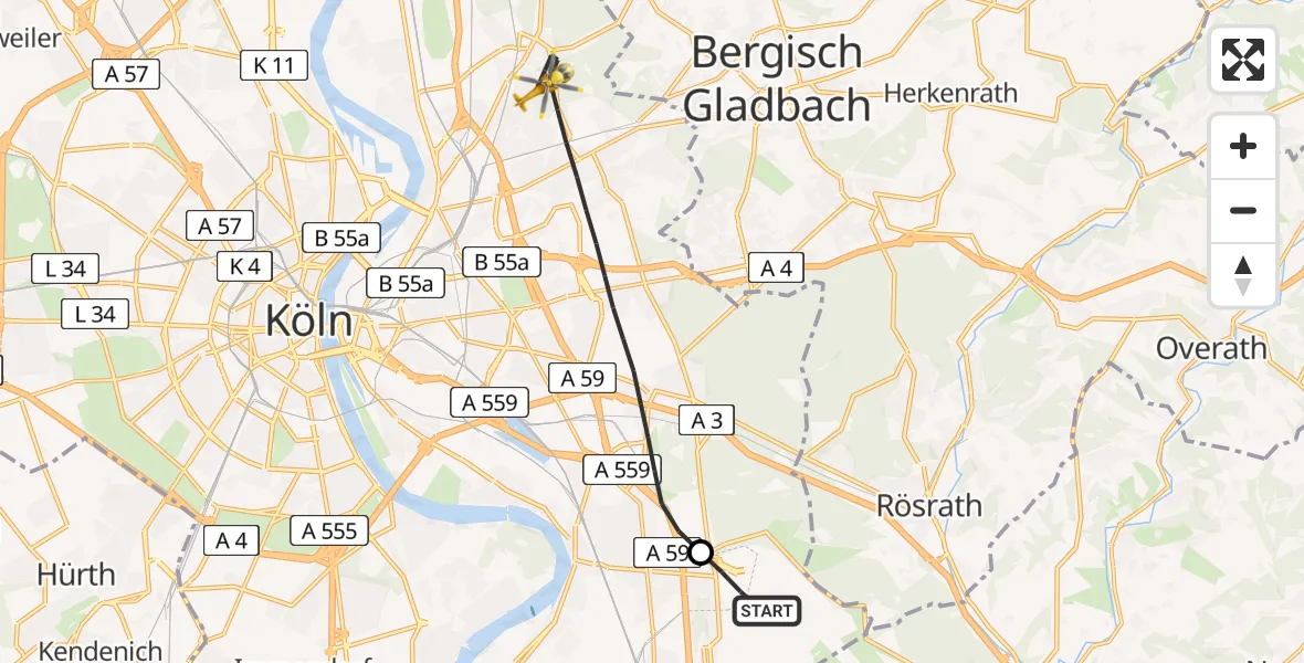 Flugroute Rettungshubschrauber Köln Bonn Flughafen - Köln, 25 April 2026, 11:51