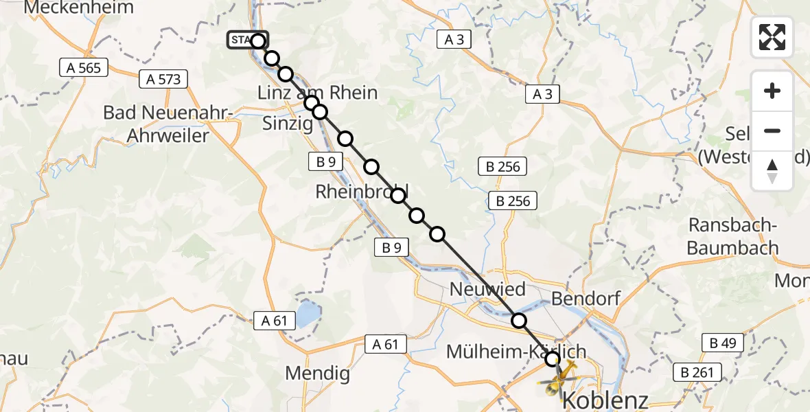 Flugroute Rettungshubschrauber Remagen - Koblenz, 25 April 2026, 11:56