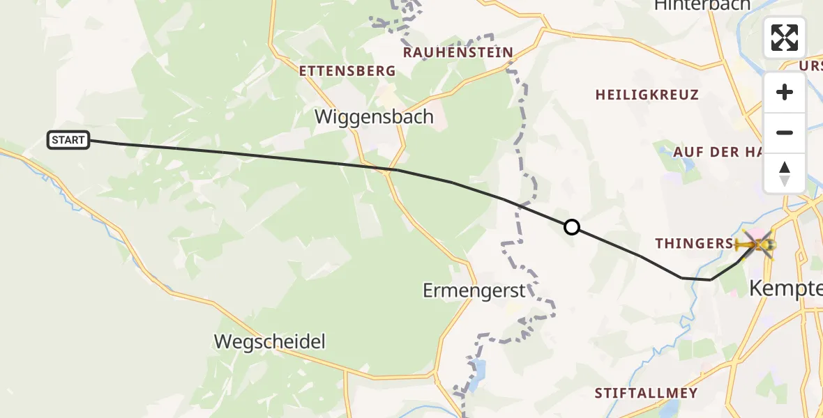 Flugroute Rettungshubschrauber Wiggensbach - Kempten (Allgäu), 25 April 2026, 12:01