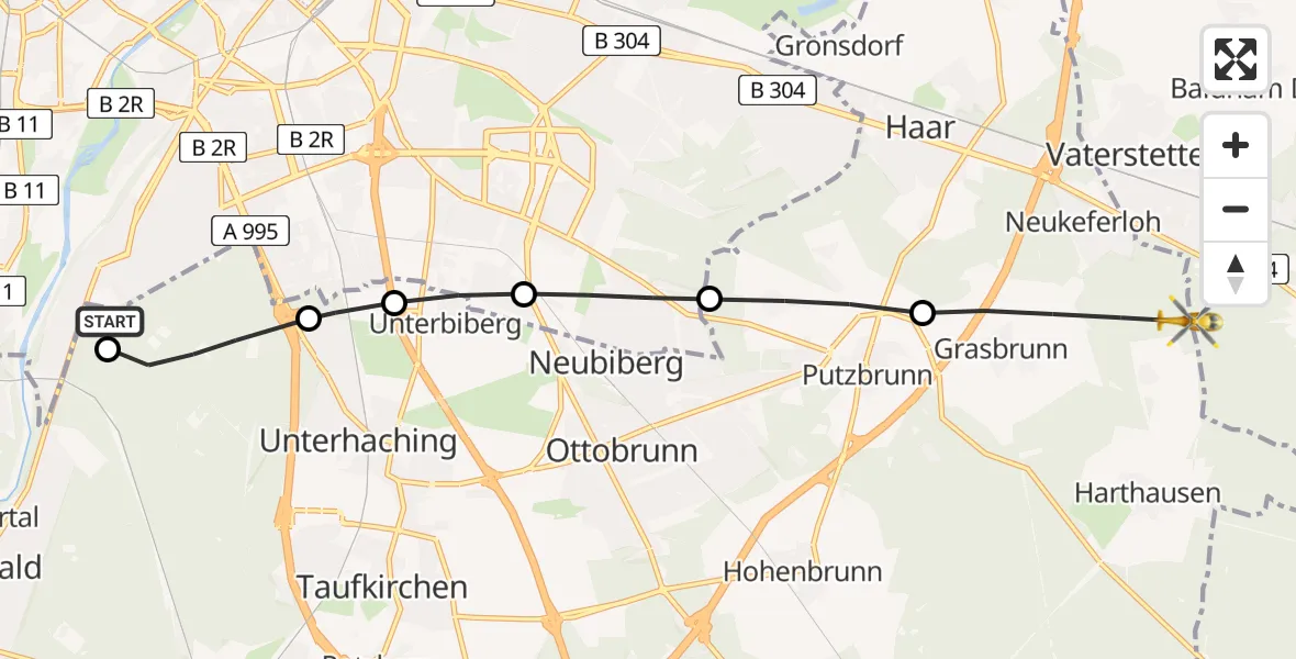 Flugroute Rettungshubschrauber ADAC Air Rescue Center Hubschrauberlandeplatz (Christoph 1) - Grasbrunn, 25 April 2026, 12:06