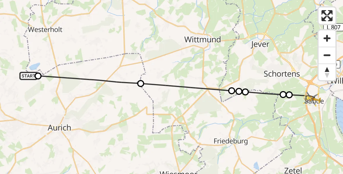 Flugroute Rettungshubschrauber Großheide - Sande, 25 April 2026, 12:17