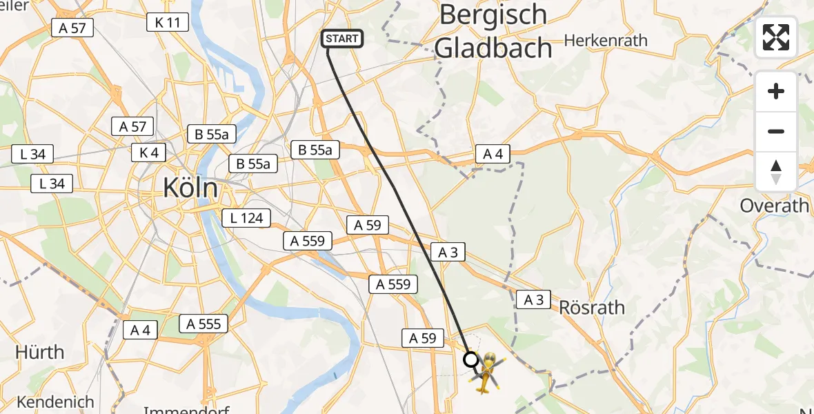 Flugroute Rettungshubschrauber Köln - Köln Bonn Flughafen, 25 April 2026, 12:30