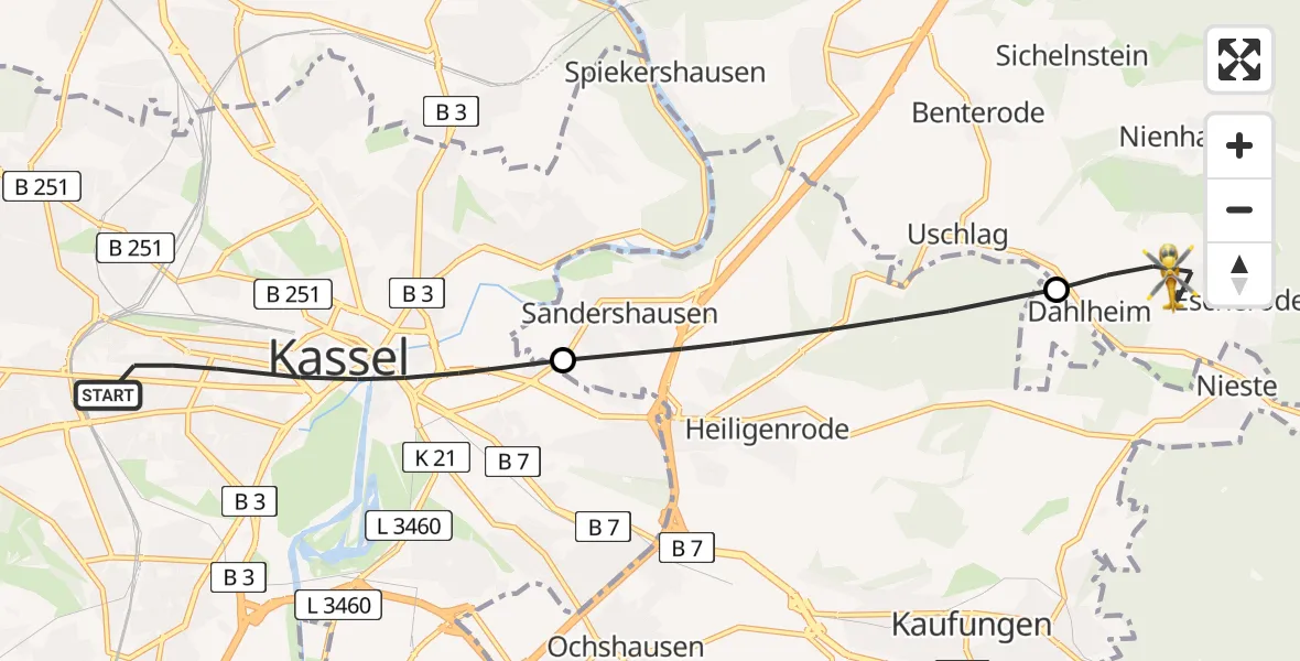 Flugroute Rettungshubschrauber Kassel - Staufenberg, 25 April 2026, 12:33