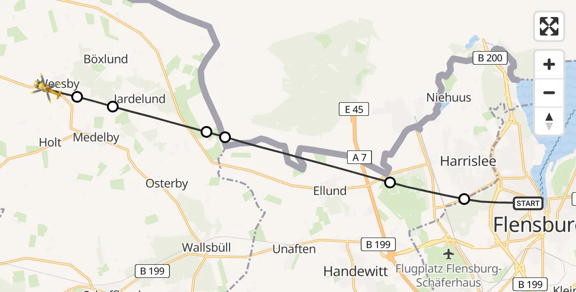 Flugroute Rettungshubschrauber Flensburg - Weesby, 25 April 2026, 12:33