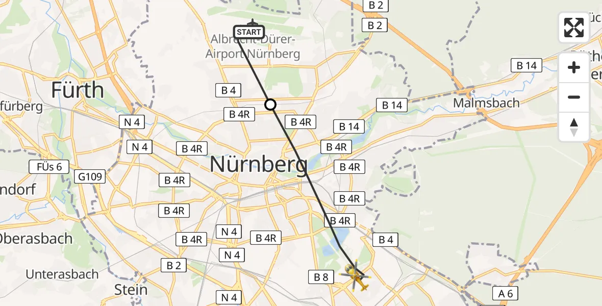 Flugroute Rettungshubschrauber Flughafen Nuremberg - Nürnberg, 25 April 2026, 12:43