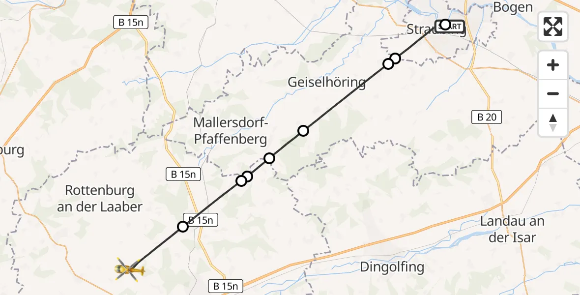 Flugroute Rettungshubschrauber Sankt Elisabeth Hospital Straubing - Hohenthann, 25 April 2026, 12:45
