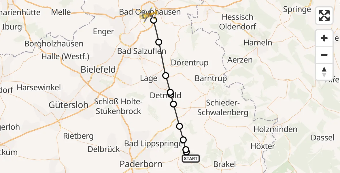 Flugroute Ambulanzhubschrauber Bad Driburg - Bad Oeynhausen, 25 April 2026, 12:46