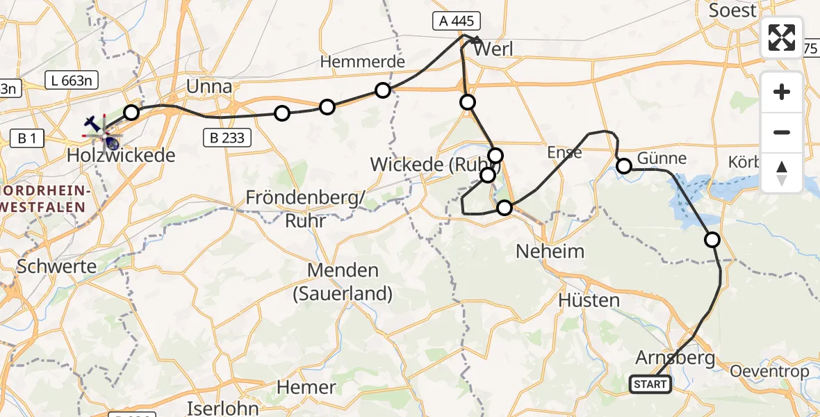 Flugroute Polizeihubschrauber Arnsberg - Dortmund Flughafen, 25 April 2026, 12:50