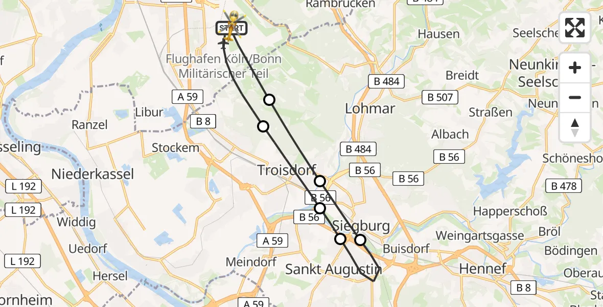 Flugroute Rettungshubschrauber Köln Bonn Flughafen - Köln Bonn Flughafen, 25 April 2026, 12:55