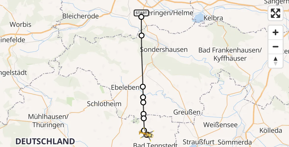 Flugroute Rettungshubschrauber Nordhausen - Bruchstedt, 25 April 2026, 12:55