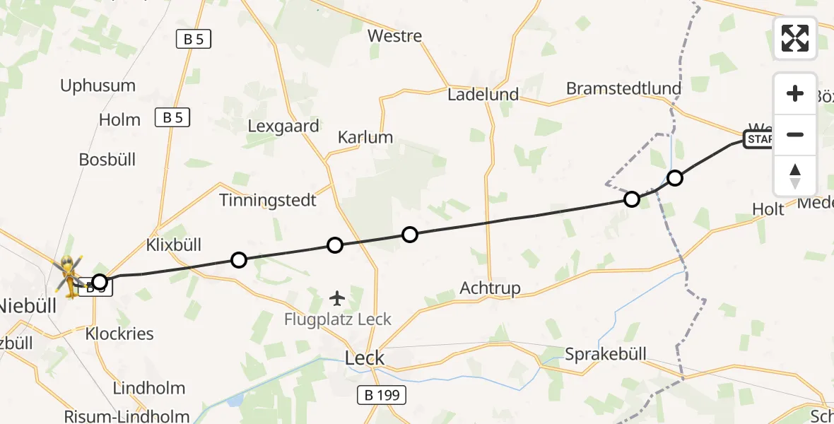 Flugroute Rettungshubschrauber Weesby - Niebüll, 25 April 2026, 13:03