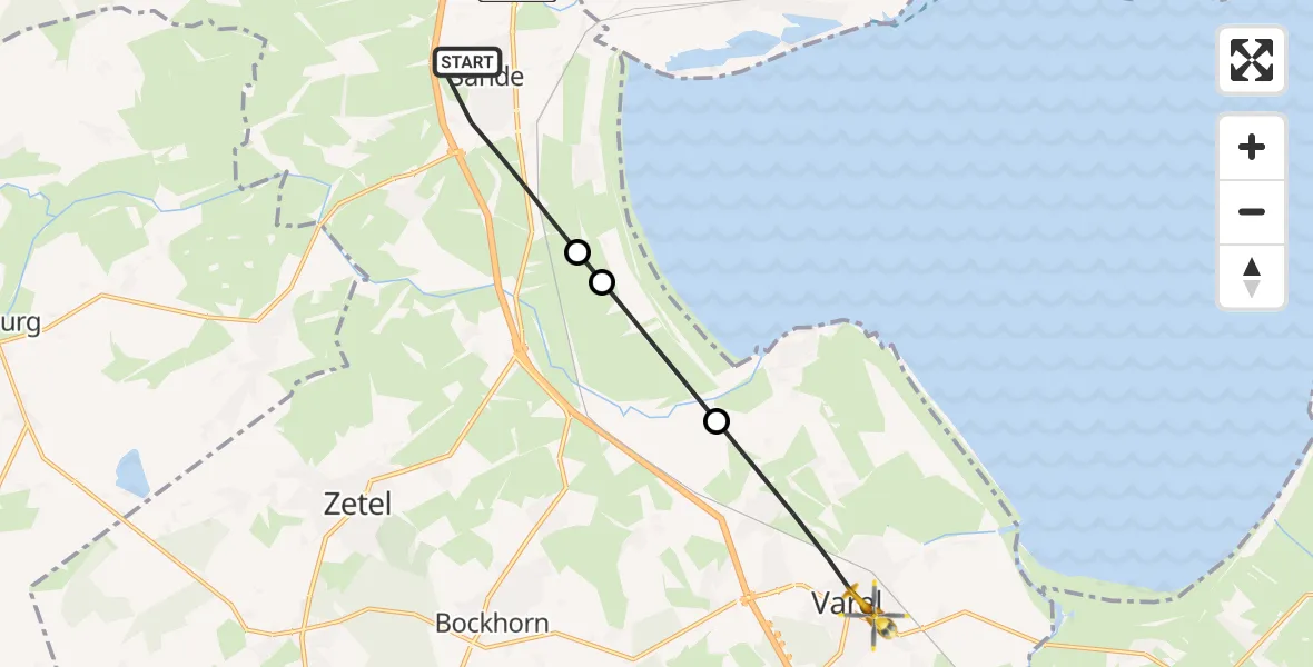 Flugroute Rettungshubschrauber Sande - Varel, 25 April 2026, 13:04