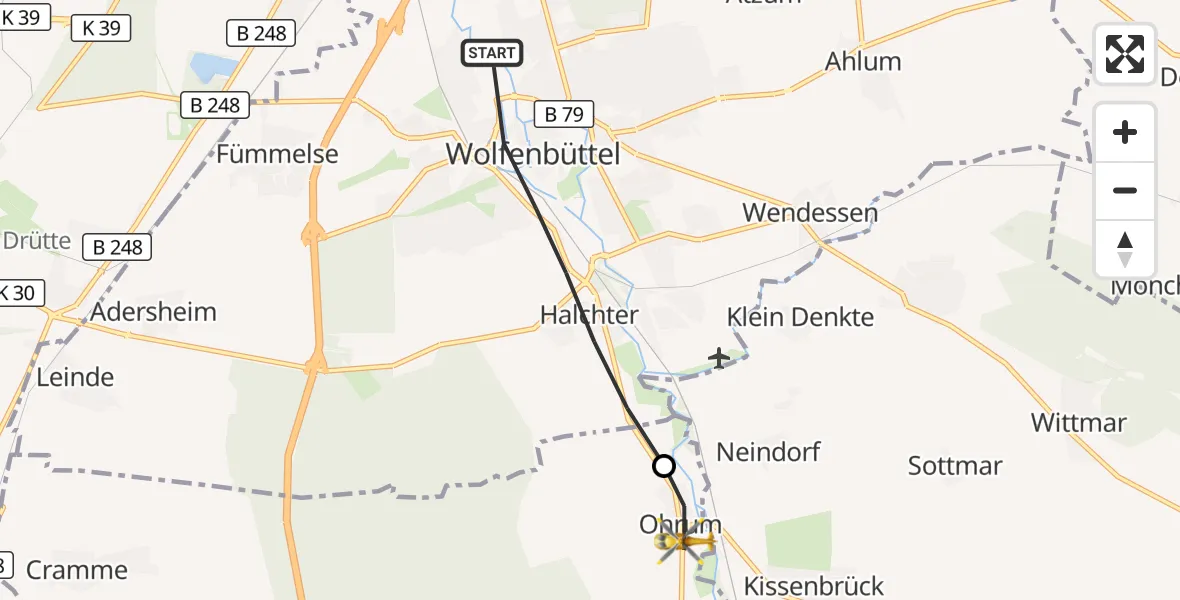 Flugroute Rettungshubschrauber Wolfenbüttel - Ohrum, 25 April 2026, 13:07