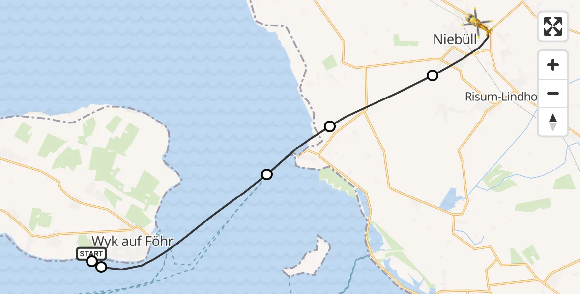 Flugroute Rettungshubschrauber Wyk auf Föhr Flughafen - Niebüll, 25 April 2026, 13:08