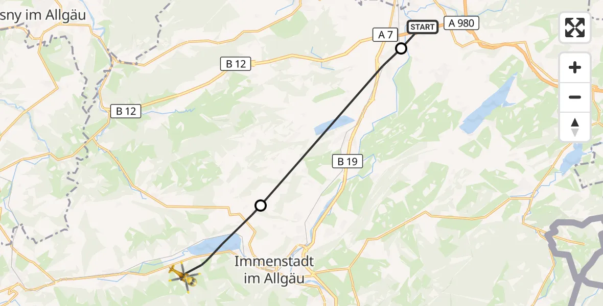 Flugroute Rettungshubschrauber Sulzberg - Immenstadt i.Allgäu, 25 April 2026, 13:10