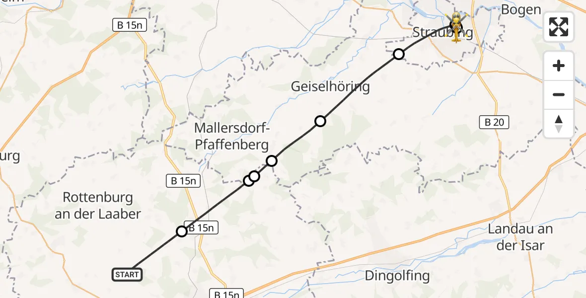 Flugroute Rettungshubschrauber Hohenthann - Sankt Elisabeth Hospital Straubing, 25 April 2026, 13:16