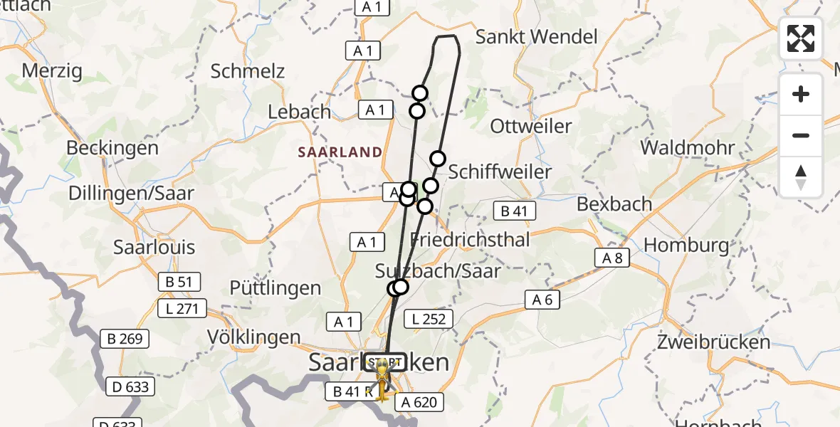 Flugroute Rettungshubschrauber Saarbrücken - Saarbrücken, 25 April 2026, 13:23