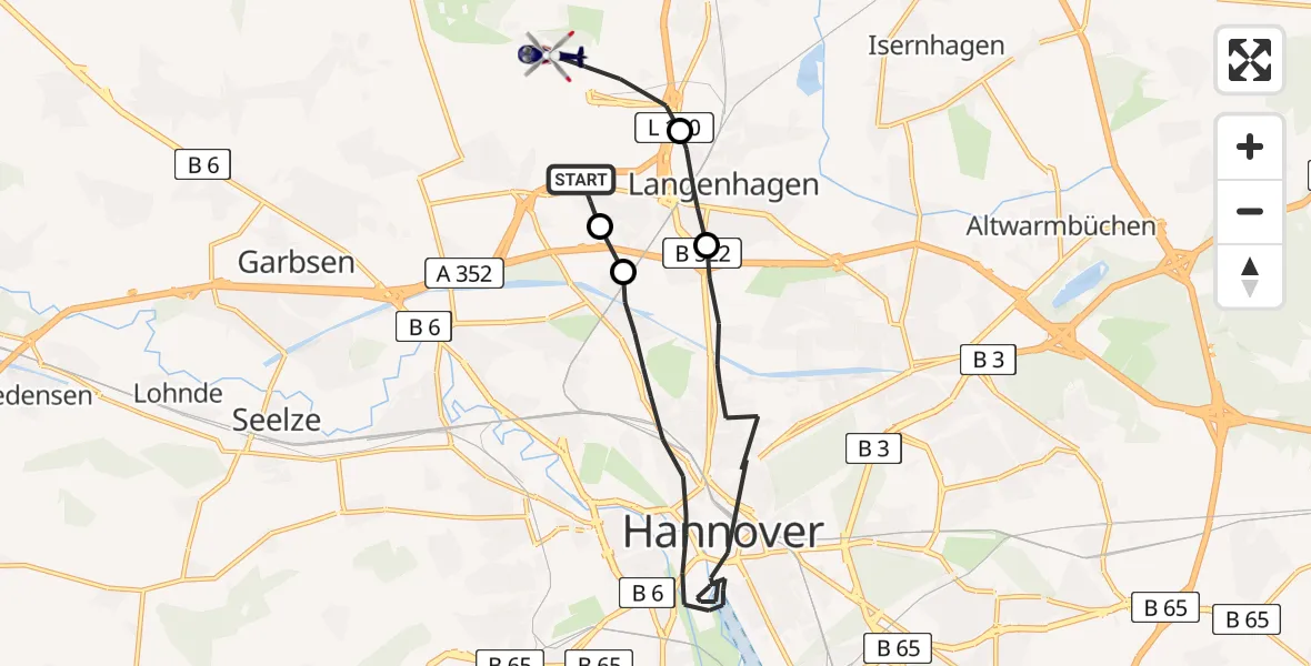 Flugroute Polizeihubschrauber Flughafen Hannover - Flughafen Hannover, 25 April 2026, 13:24