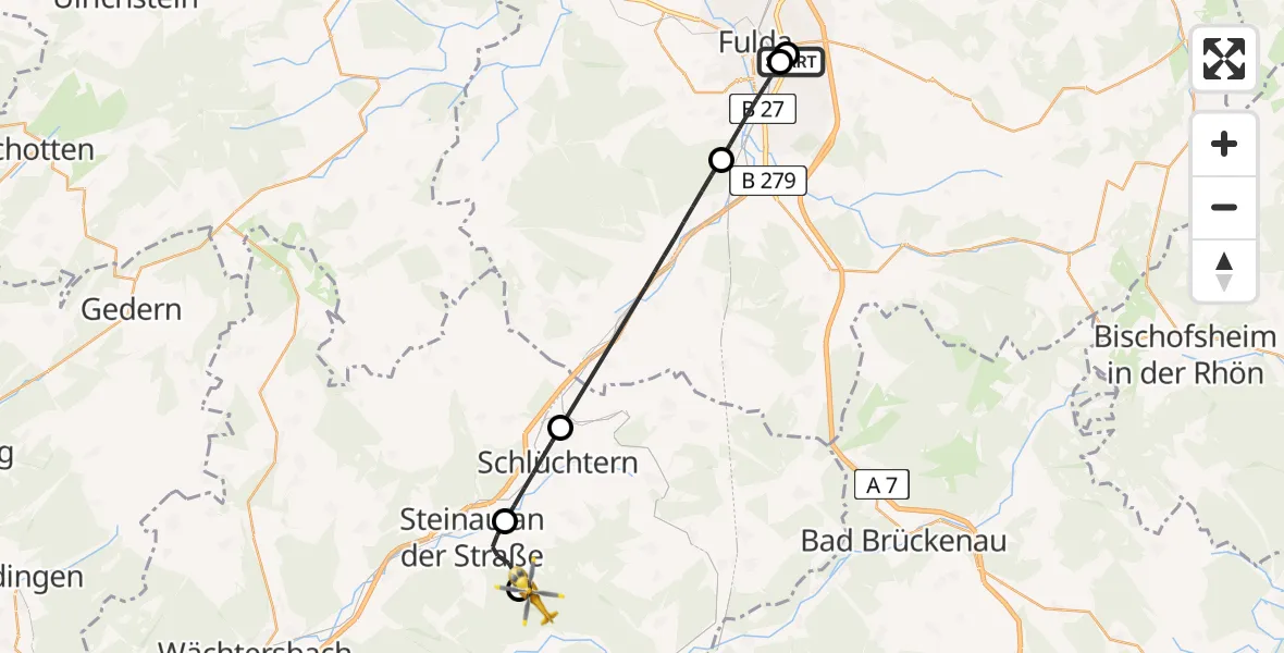 Flugroute Rettungshubschrauber Fulda Hospital - Gutsbezirk Spessart, 25 April 2026, 13:26