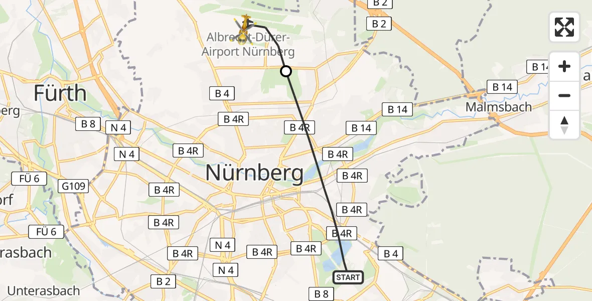 Flugroute Rettungshubschrauber Nürnberg - Flughafen Nuremberg, 25 April 2026, 13:27