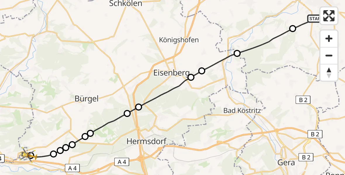 Flugroute Rettungshubschrauber Gutenborn - Laasdorf, 25 April 2026, 13:33